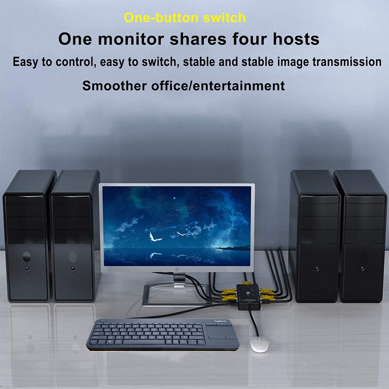 KVM Switch Keyboard Mouse Support 2Ports/4Ports Out 4K 1080P VGA Splitter 4 Ports Dvi Manual Sharing Switch 2 Monitors To 1 USB2