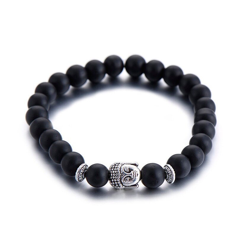 Classic Natural Stone Buddha Charm Bracelet For Women Chic Silver Color Elephant Beads Bracelets Men Jewelry: black buddha