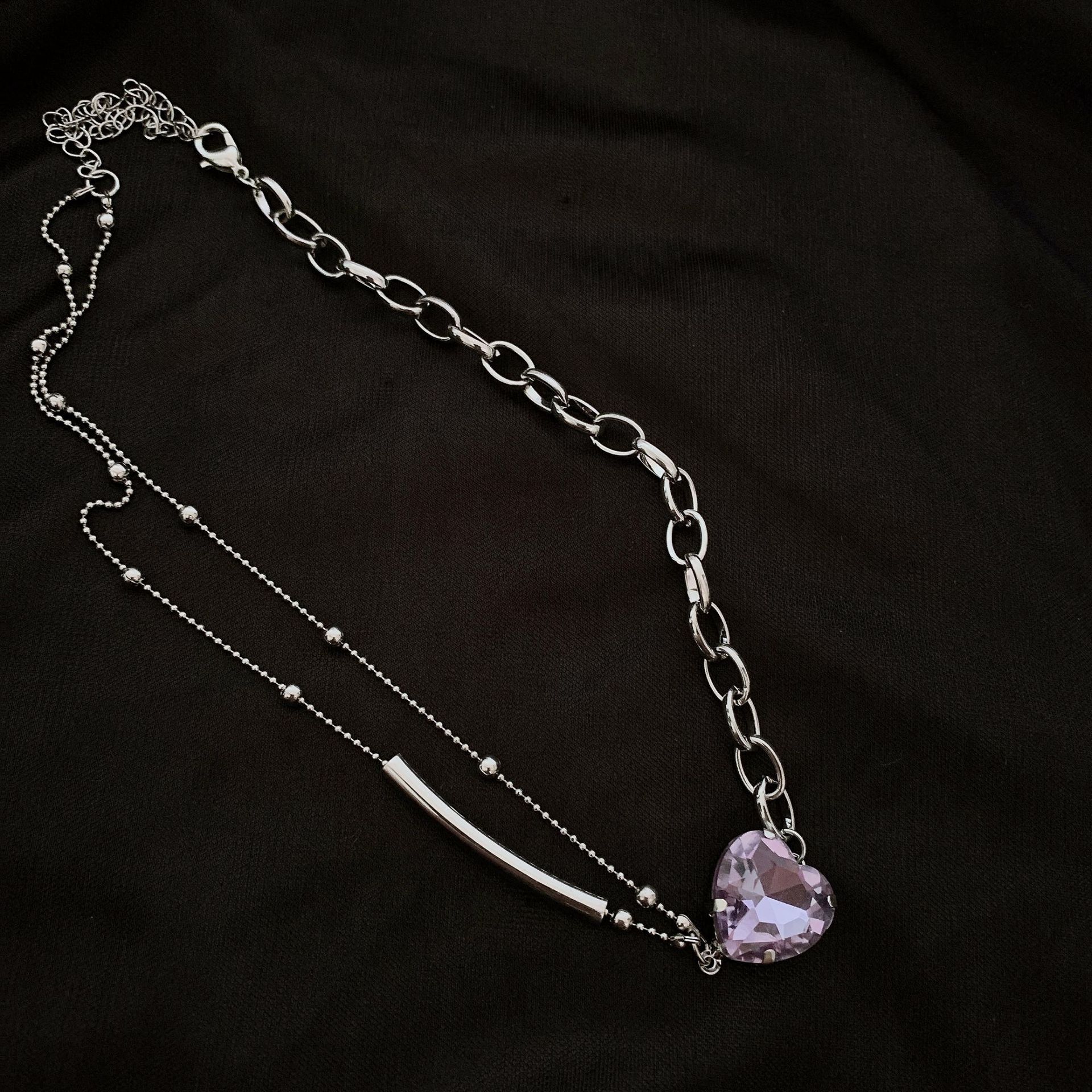 HUANZHI Neue Lila Liebe Strass Schlüsselbein Kette Asymmetrie mehrschichtig Metall Kurze Kette Halskette Für Frauen Schmuck: Ursprünglich Titel