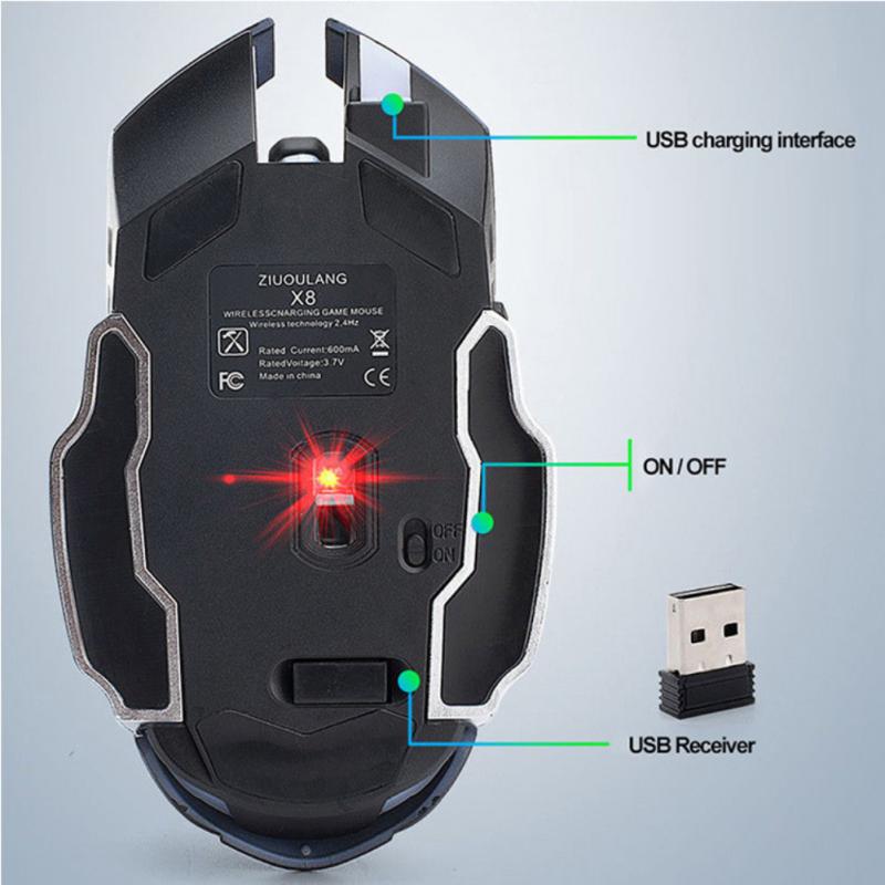 Hot Ricaricabile X8 Wireless Silenzioso Retroilluminato A LED USB Ottico Ergonomico Gaming Mouse Del PC Mouse Del Computer Per Imac Macbook Pro/del computer portatile