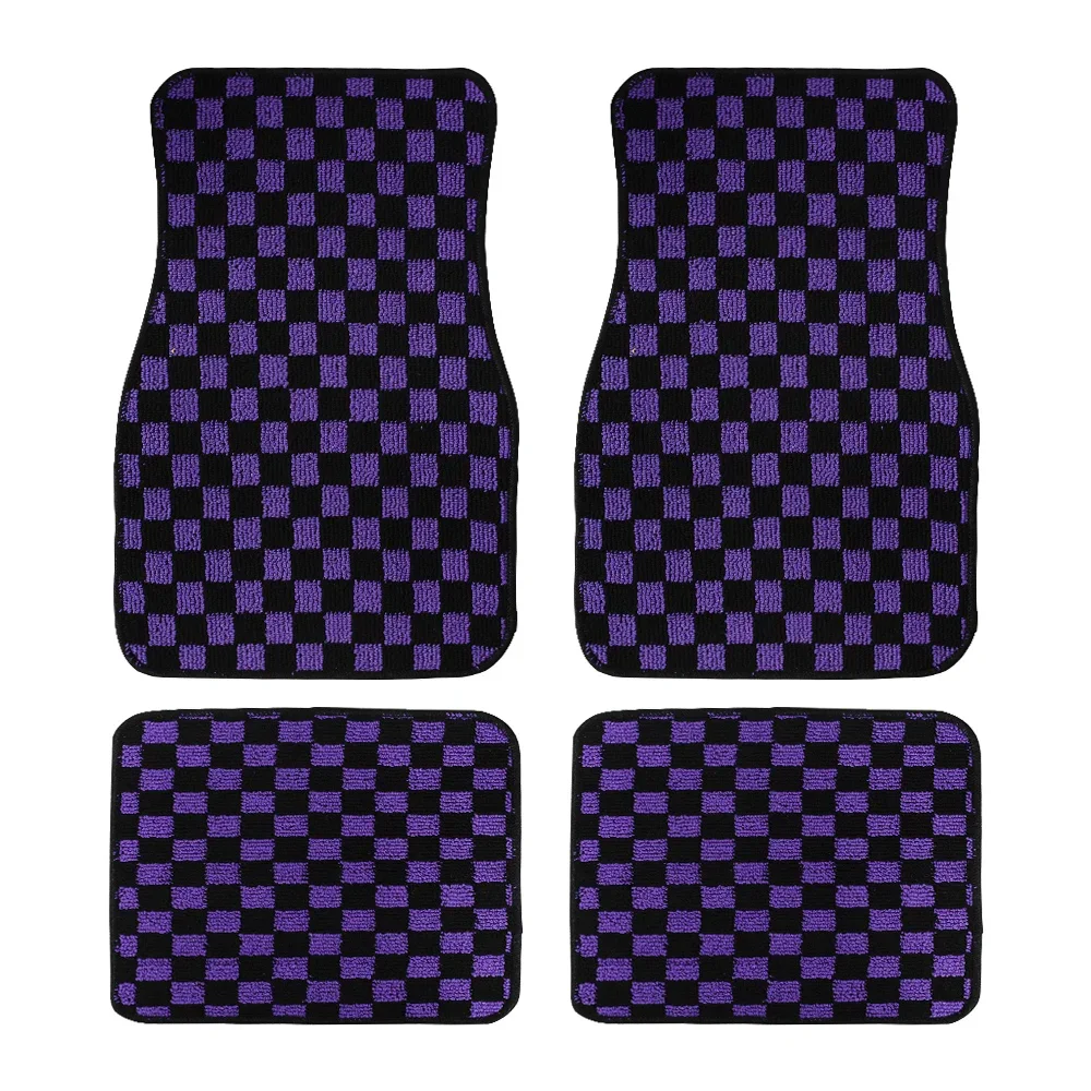 4PCS Carpet Floor Mat Dadu Dice Car Floor Mat Accessories Classical Anti-Slip Checkered Print Floor Foot Pad Mats: Blue