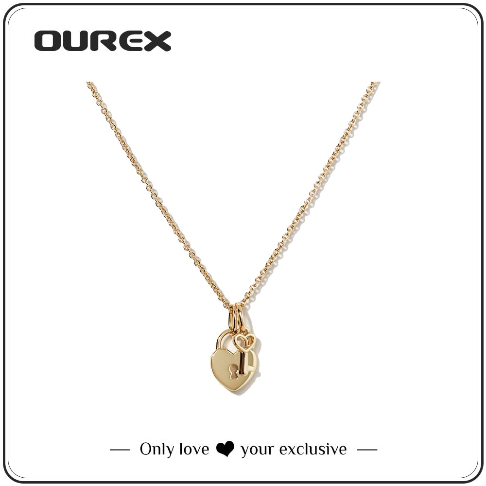 OUREX Key And Forever Love Small Heart Necklace Pendant Stainless Steel Gold Colour Jewelry For Women Love