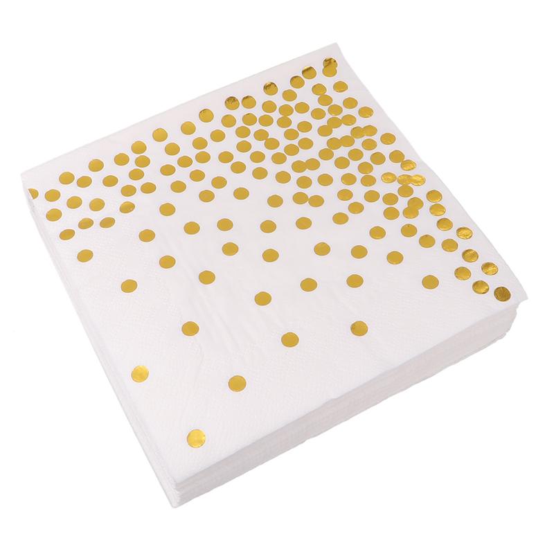 50 stk engangs polka-dot servietter bryllup tissue middag papirhåndklæde fest forsyninger til hotel restaurant (rose guld): Gylden