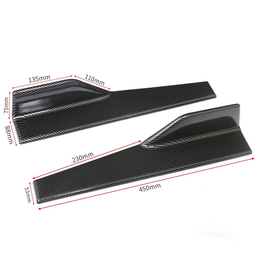 2pcs Universal Car Side Skirt Rocker Splitter Winglet Side Wing Bumper Lip Bumper Black Fiber Look Side Skirt