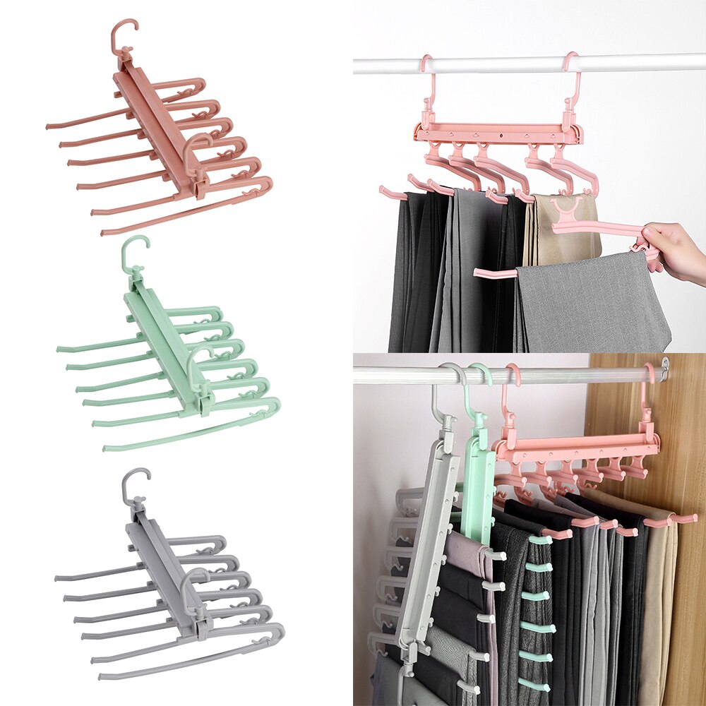 Multi-Layer Multi-Function Retracble Racks Trousers Hanger Clothing Storage Organization Non-Slip Trouser Pants Hanger
