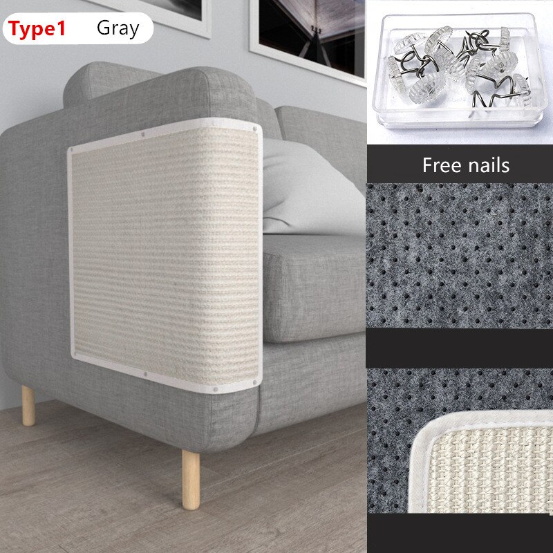 Cats Scratch Board Sisal Pad Toy Sofa Furniture Protector Cat Claw Care Product Cats Scratcher Paw Pad with Invisible Nail: Type1 Gray