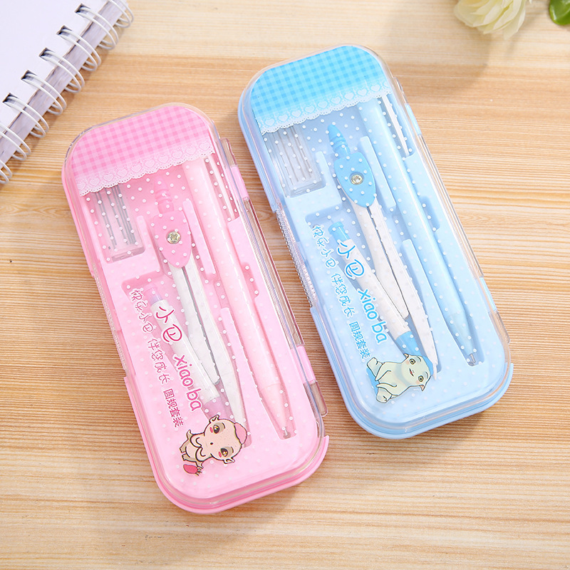 Student Math Ruler Compasses Instrument Compass Round Painted Icon Ruler Cartoon Geometric Drawing Tool Set School Supplies