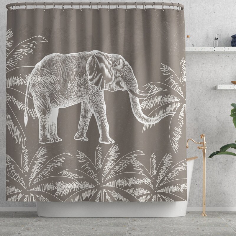 Afdrukken Olifant Badmat En Douchegordijn Set Flanel Badkamer Mat Absorberende Badkamer Tapijt Wc Badmat Voet Mat: Shower Curtain-721