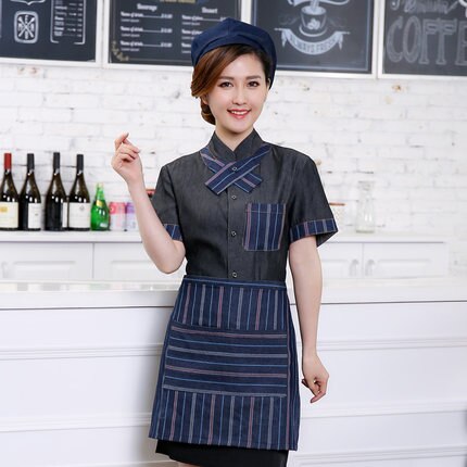 neue Hotel kellner Denim einheitliche westlichen speisen Restaurant arbeit Kleidung konditorei Server arbeitskleidung Uniform: Schwarz Frauen / XXL