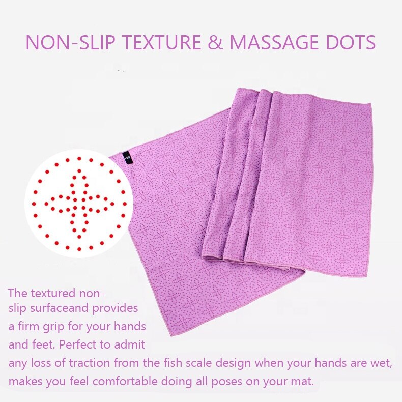 183*63cm mikrofiber yogamåttehåndklæde anti-sved skridsikker pilatesmåtteovertræk silikone pvc-prikker yoga tæppe med bærepose