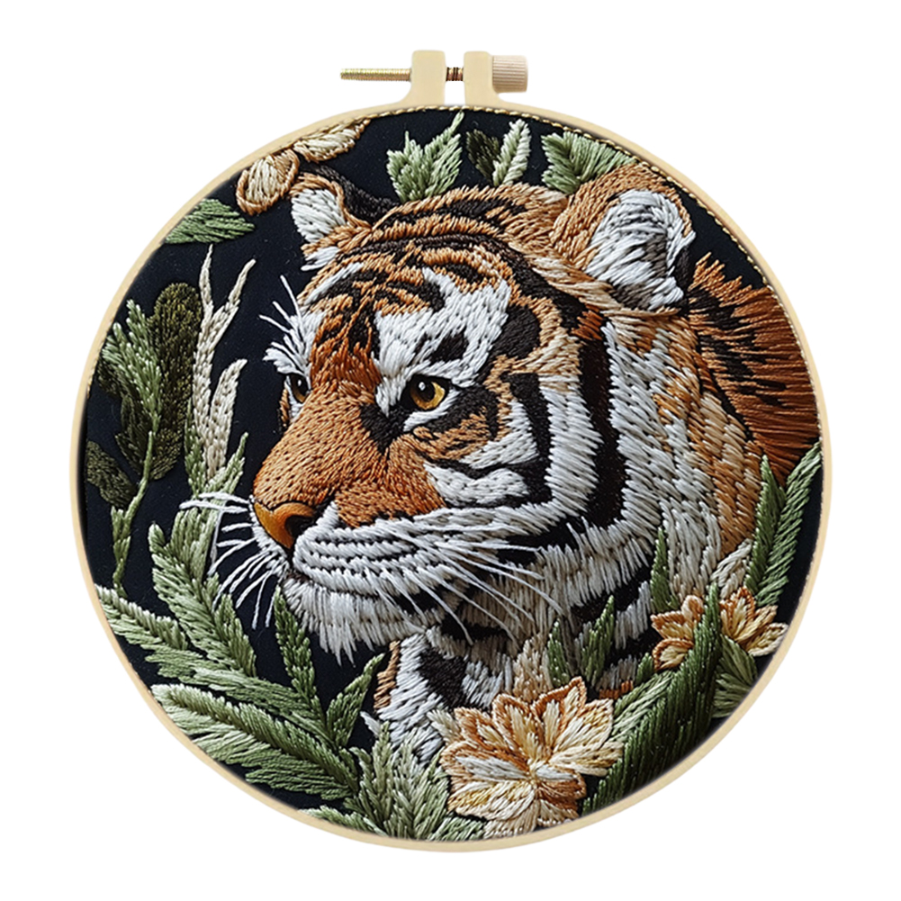 Tiger Stamped Cross Stitch Embroidery Kits with Hoop Cloth Color Thread: Other