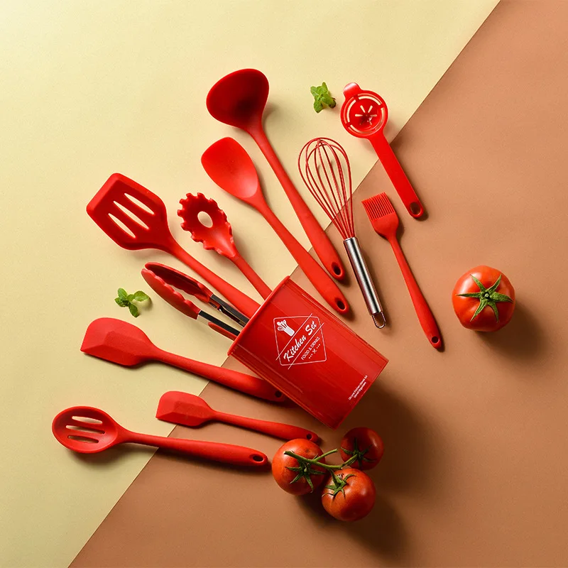 Silikon kjøkkenredskaper sett non-stick stekespade spade suppeskje håndtak kokeverktøy sett bpa-fritt kjøkkenverktøytilbehør: Mørk khaki