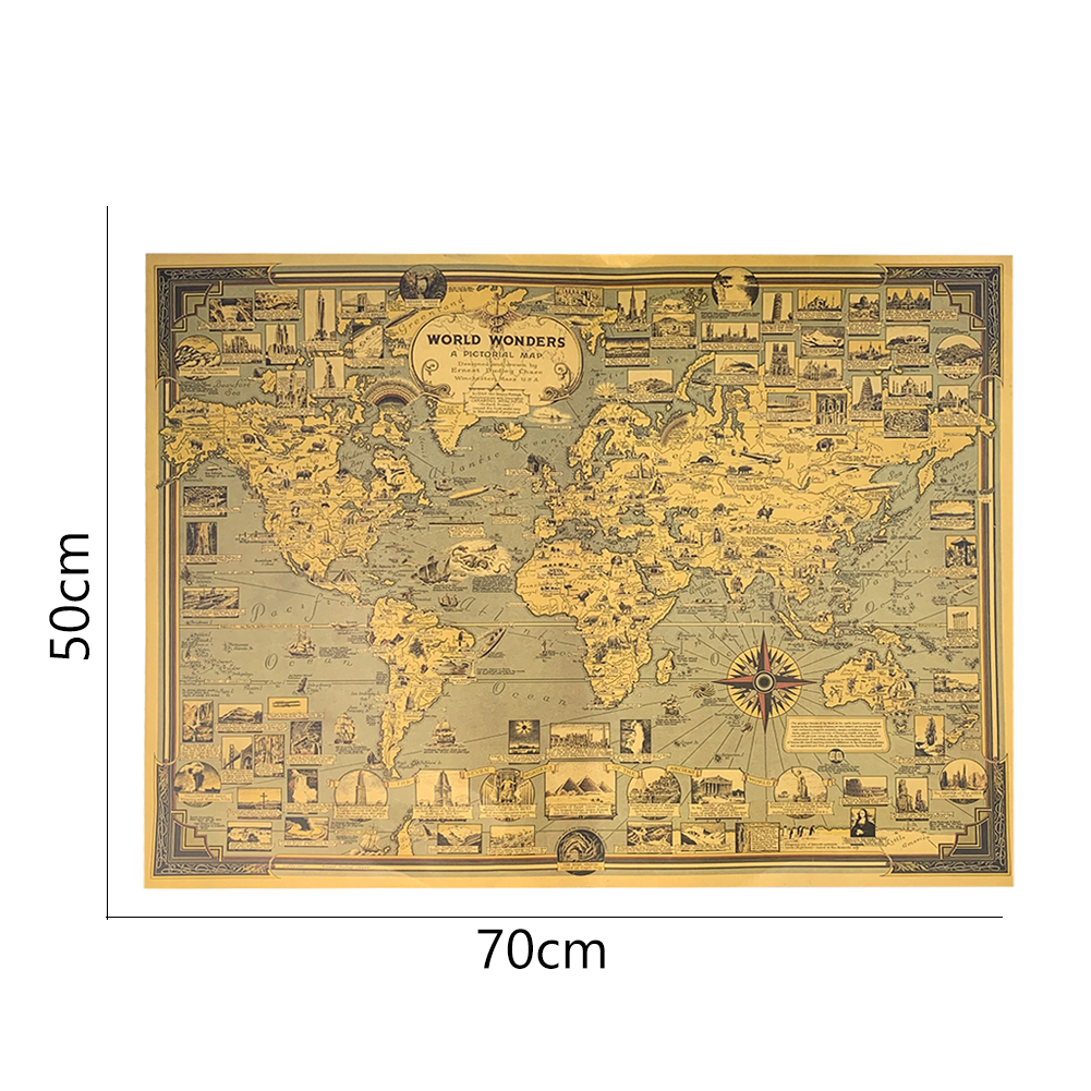 World Wonders Architectural Miracle Landmark Map Kraft Retro Paper Poster HD Printing Geography Classroom Wall Sticker Decor: 1PC  world wonders