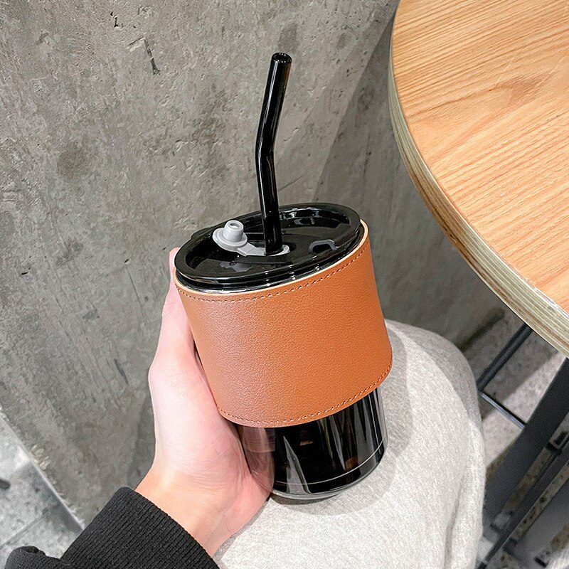 Coffee Cup High-grade Exquisite Glass Water Cup High Color Straw Cold Extraction Cup Ins Style Feeling Double Mouth Cup