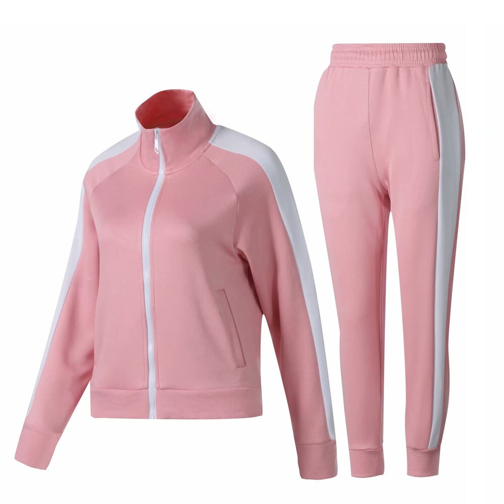 female Long Sleeve Soccer Sets Football Running Jackets Pants girls Tracksuit Football Training Suit uniform pink red: Pink / Asian size XL