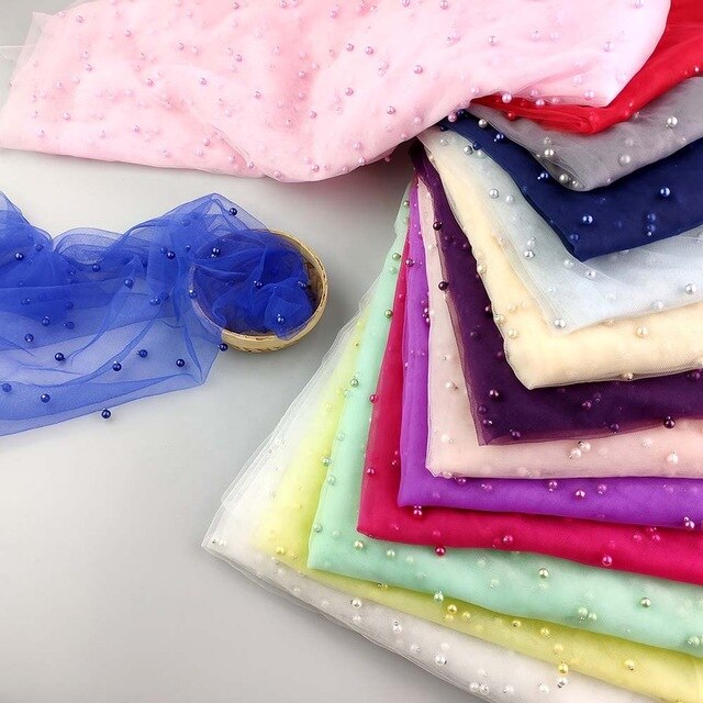 Tissu en Tulle et dentelle perlée, 5 mètres, décoration pour robe, , en Stock, 2022