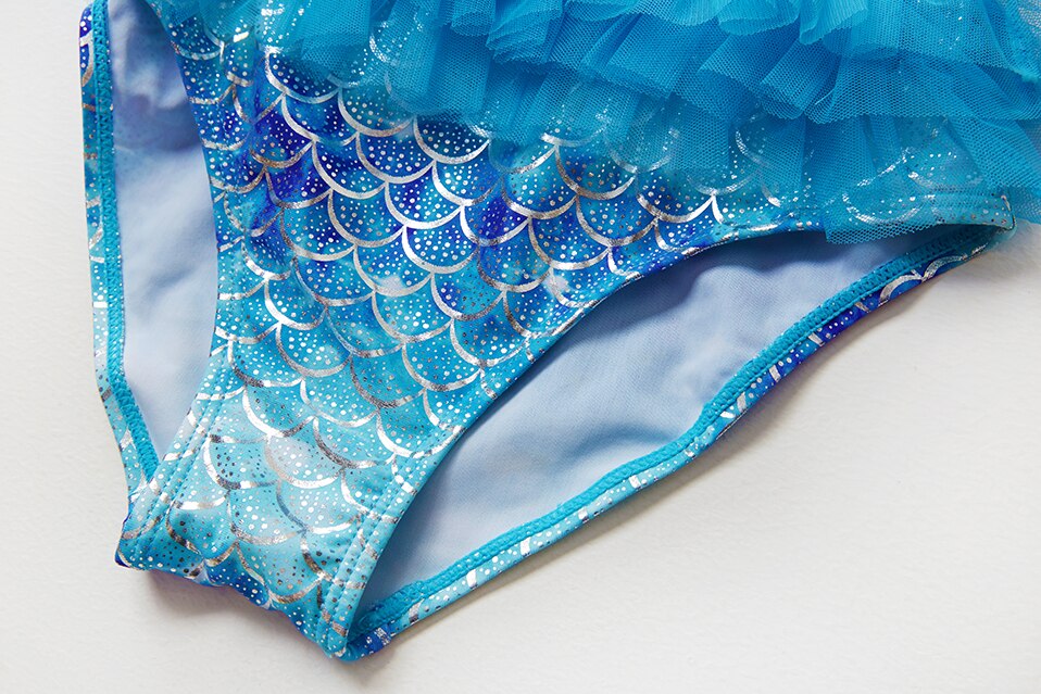 Girls Swimsuits One Piece Blue Mermaid Tutu Swimwear With Lace Girls Bathing Suits Summer Beachwear For 1-10years Children