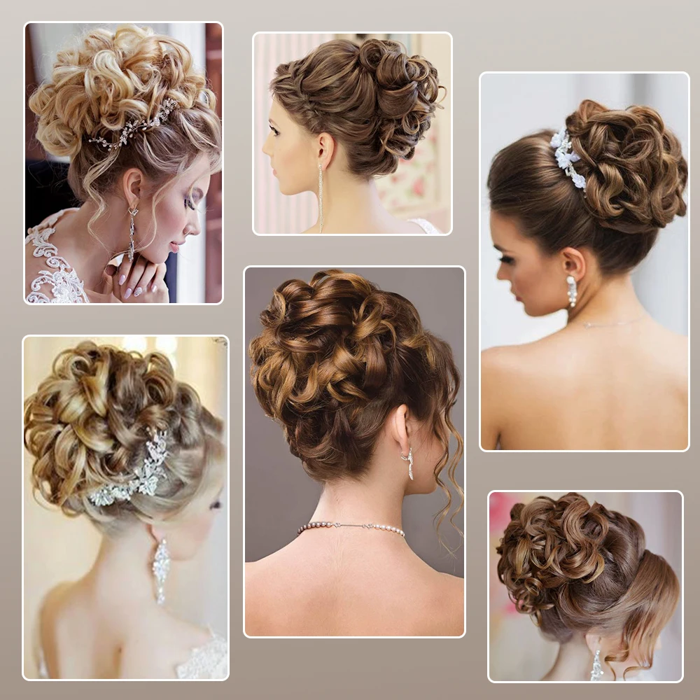 Moño de pelo sintético para mujer, moño rizado marrón Rubio, moño desordenado, peine, Clip en extensión de cabello, Updos, postizos
