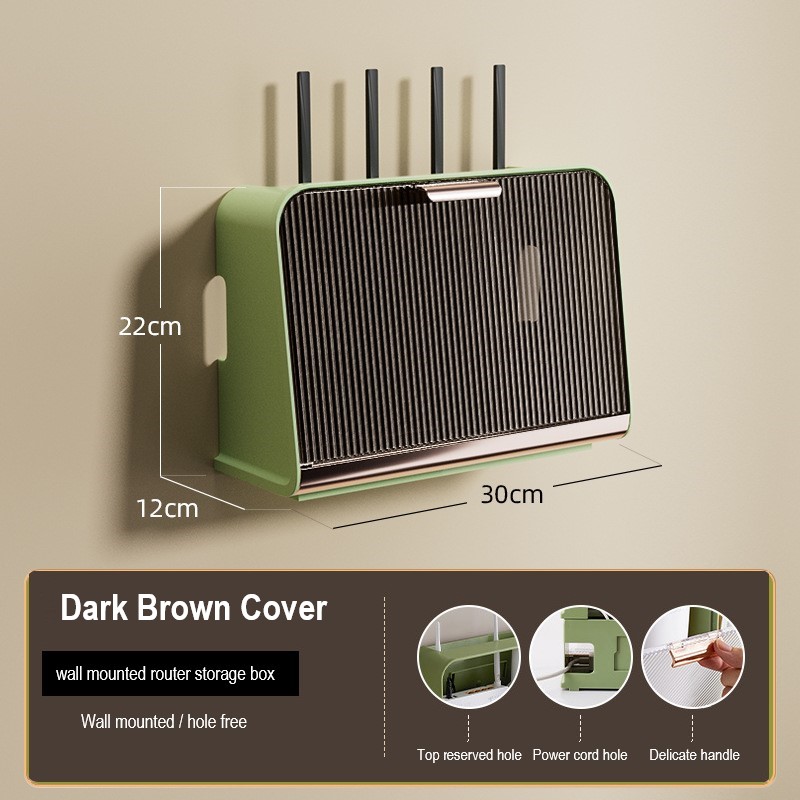 Estante para enrutador Wifi inalámbrico, caja de almacenamiento para colgar en la pared, soporte de alimentación para cables, organizador, tablero de enchufe, caja de almacenamiento: Castaño