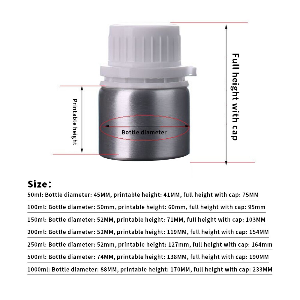 Bouteille en aluminium 50ml-1000ml, conteneur vide Portable, pour parfum, voyage, huile essentielle, bouchon antivol, sous-bouteille, cosmétique,