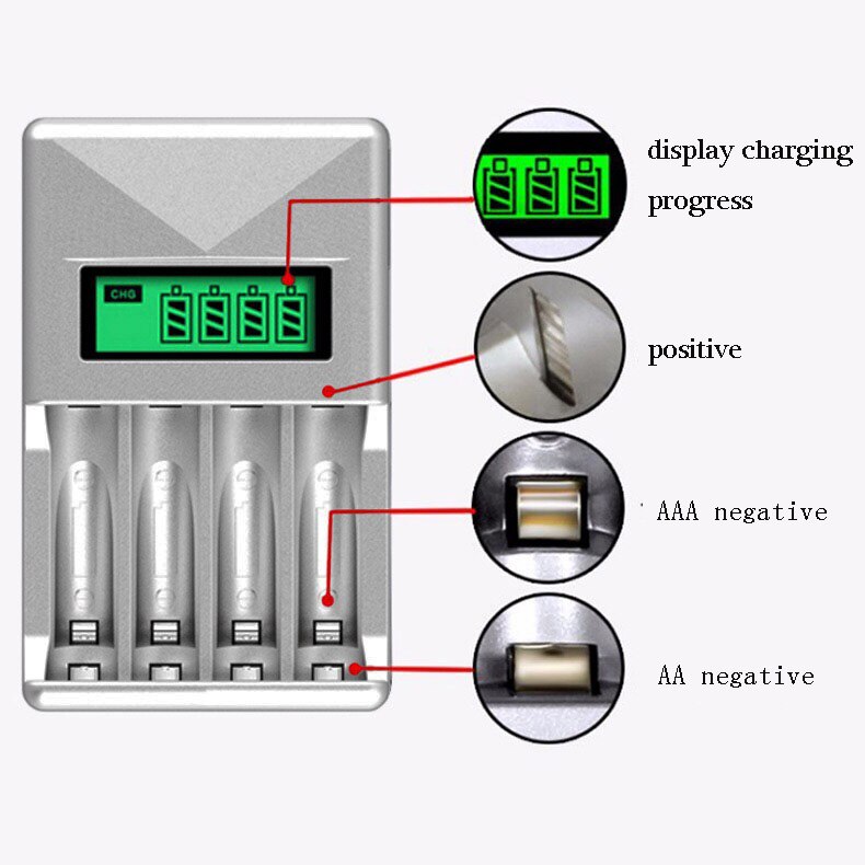 Lcd Battery Charger Smart Oplaadbare Batterij Oplader Voor Aa/Aaa Ni-Mh/Ni-Cd Oplaadbare Batterij + 8 stuks Aaa Oplaadbare Batterij