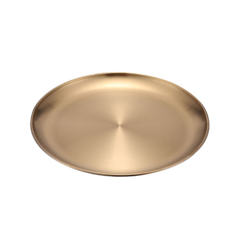 Plateau de rangement rond en métal, en acier inoxydable, pour collations, fruits, cosmétiques, bijoux, assiettes de dîner de style européen, assiette à dîner dorée: Xy1180 à 4