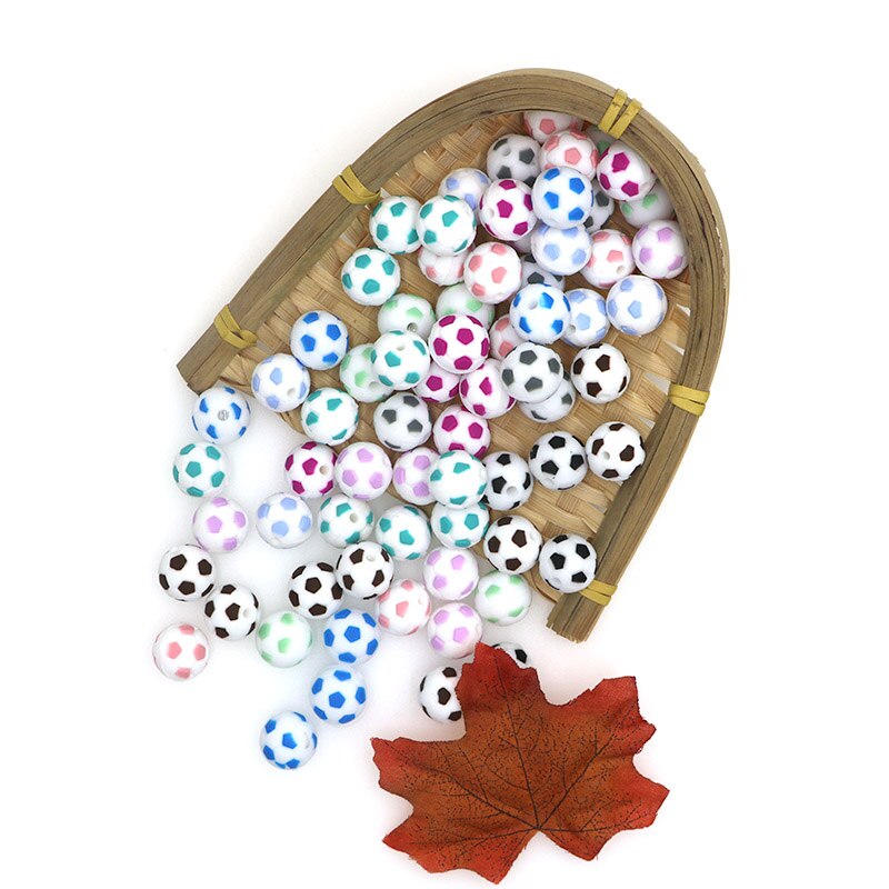 kovict 5pcs Silicone Beads 15mm Baby Teether Football Food Grade Silicone Soccer Round Bead BPA Free Bracelet