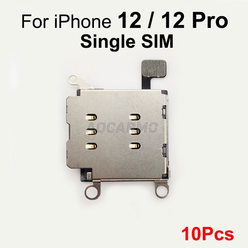 10 stück/lot einzel-/dual-sim-kartensteckplatz, lesegerät, halter, flexkabel, reparaturteile für iphone 12 / 12 pro,  / 12 pro max ,  / 12 mini: 12 12 pro single