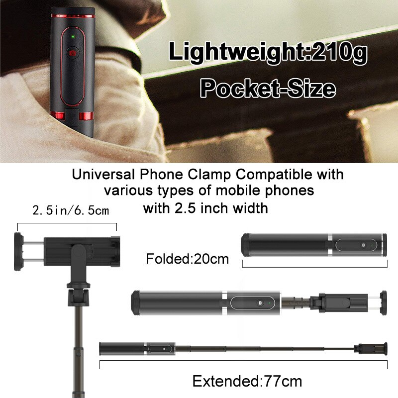 Bluetooth selfie stick bærbart håndholdt kamerastativ med trådløs fjernbetjening til iphone huawei xiaomi kamera