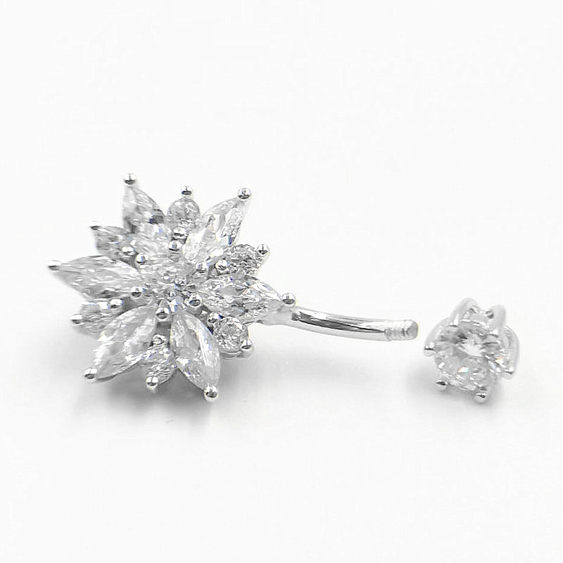 Hellolook bauchnabelpiercing mit chrysanthemen und zirkonia für damen , 925 stück, sterlingsilber, sexy körperschmuck