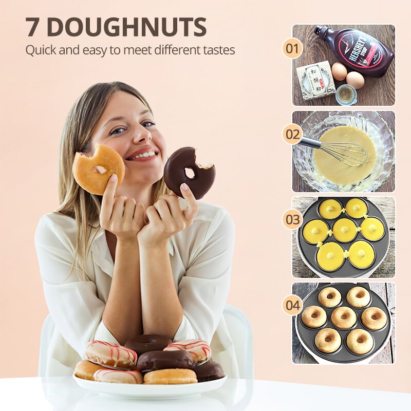 750W Doughnut Machine Home DIY Donut Maker Party Dessert Bakeware Electric Baking Pan Non-stick Double-sided Heating 220V
