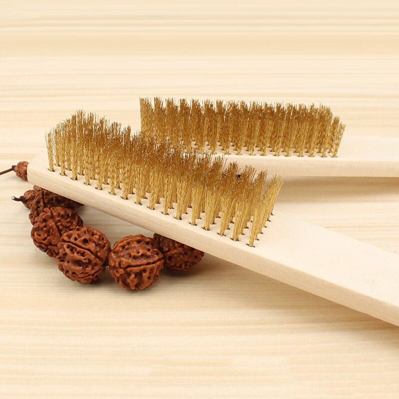 Durable Beech Handle Brass Wire Brush Copper Brush for Industrial Equipment Surface / Interior Polished Grinding Clean