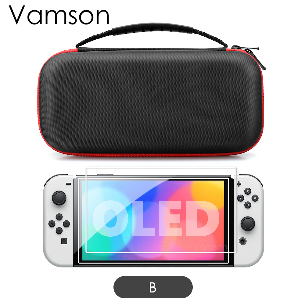 Vamson Voor Nintendo Switch Oled Met Clear Cover Case Screen Protector Cover Voor Schakelaar Oled Opslag Draagtas Accessoires Kit: B