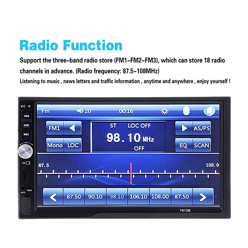 7012B 7 pulgadas Bluetooth V2.0 coche audio estéreo pantalla táctil reproductor MP5 soporte MMC