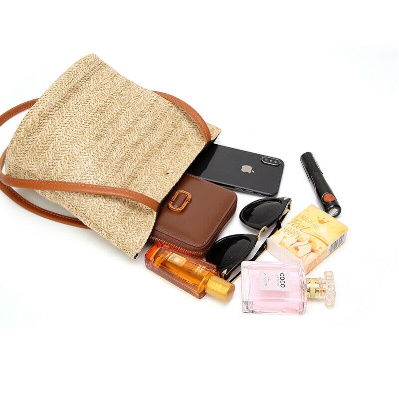 Sac à main tissé en paille pour femmes, sac bohème en rotin avec osier, sac à bandoulière de plage, , décontracté