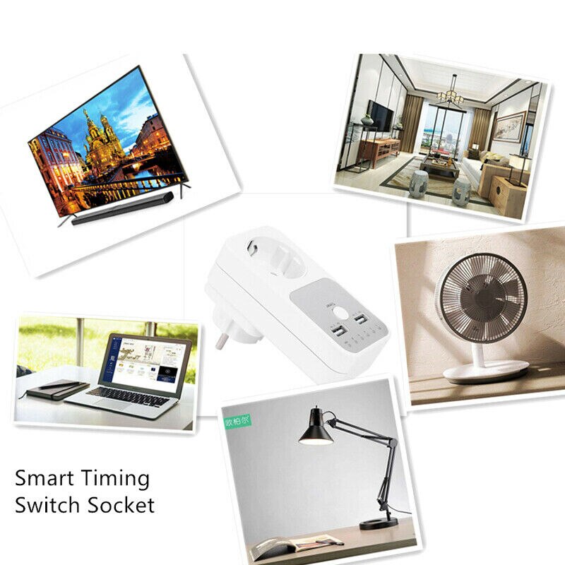 1-4pcs Dual USB Port Electronic Digital Timer Switch Smart Home Smart Life EU UK Plug Timer Outlet Programmable Timing Socket