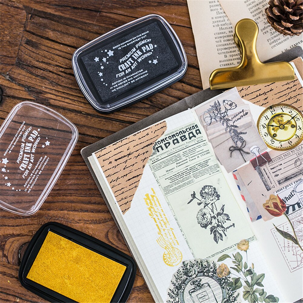 1 unidad de almohadilla de tinta dorada de Color puro rectangular Vintage, almohadilla de tinta de sello DIY de tamaño grande, almohadilla de tinta de 67*100mm, Papelería, Material Escolar, suministros de oficina