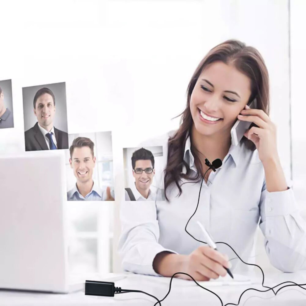 Portable USB Mini Microphone 1.5m Lapel Lavalier Mic Clip-on External Buttonhole Microphones for Laptop Computer Recording Chat