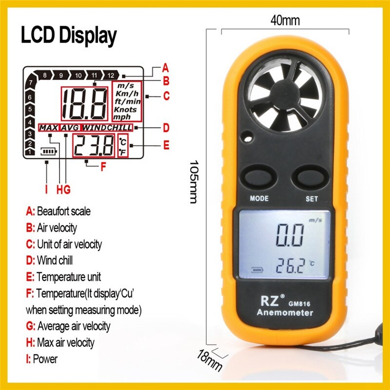 Ttlife bärbar vindmätare anemometer termometer vindhastighetsmätare vindmätare 30m/ s lcd digitala handhållna mätverktyg