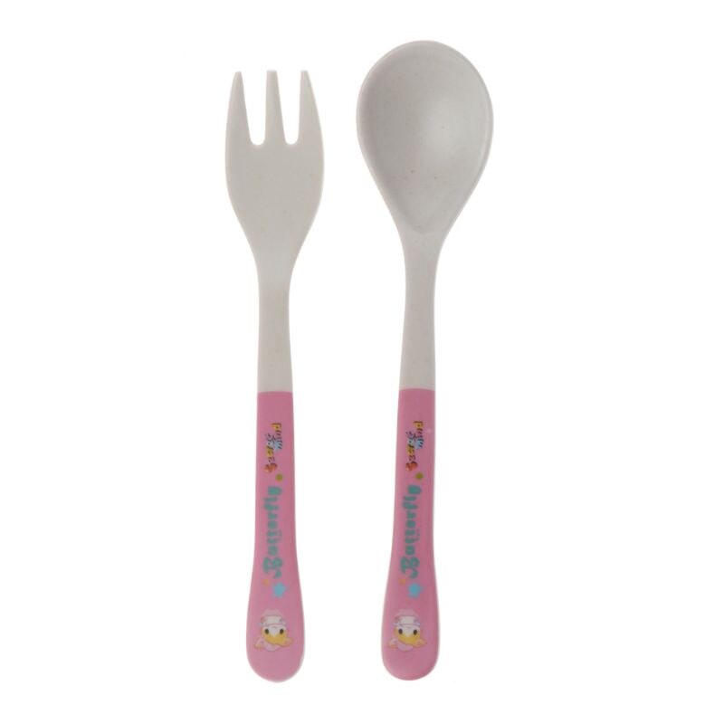 2 stuks/set bamboevezels milieuvriendelijk schattige lepel vork kinderservies baby lepel vork