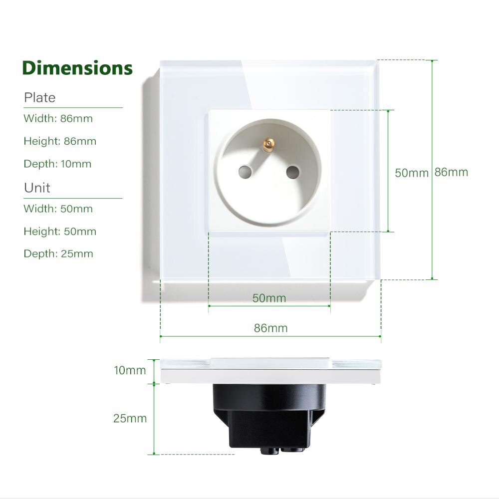 Franse Dubbele Stopcontact Crystal Glass Panel Stopcontacten 157 Mm 16A Frankrijk Muur Outlets Rechthoekige Voor Bedroon Keuken