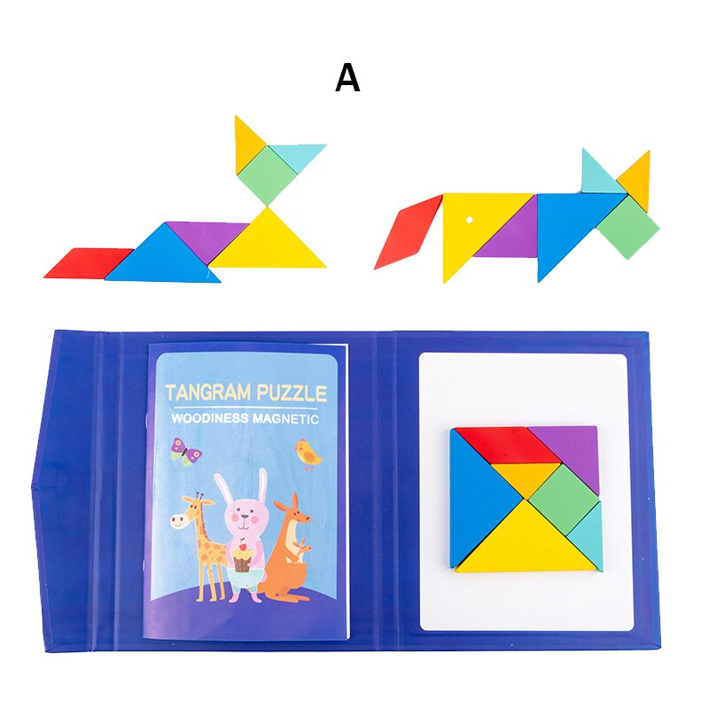 Magnetic 3D Puzzle Jigsaw Tangram Game Montessori Learning Educational Drawing Board Games Toy for Children Brain Tease: New A