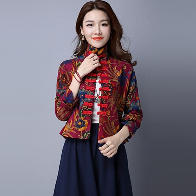 Cheongsam topp mandarin krage dam toppar och blusar orientaliska kina kläder traditionell kinesisk jacka för kvinnor tang kostym