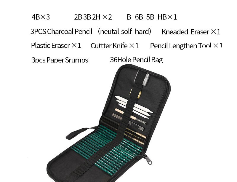 95PS Sketch Pencil Set Sketching Drawing Kit Wood Pencil Pencil Bags For Painter School Students Art Supplies: B