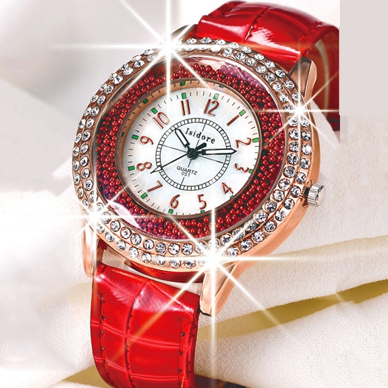 Runer Vrouwen Strass Horloge luxe Lederen vrouwen Horloges Vrouwen Jurk Horloge armband horloge vrouwen