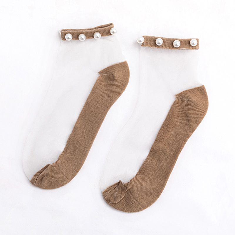Japanse Meisjes Zomer Transparante Glasvezel Ankle Boot Sokken Imitatie Parel Kralen Top Sieraden Zoete Snoep Kleur Dunne Kousen: 3