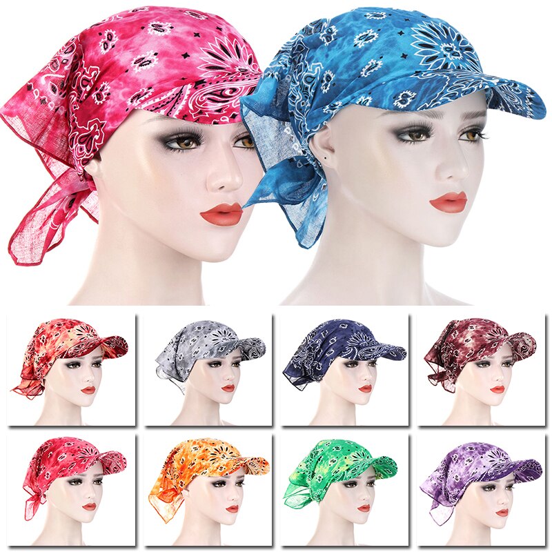 Sunscreen Hedging Cap Bandana Square Scarf Hats Printed Brim Baseball Caps Sunshade Hooded Scarf Headpiece Headscarf