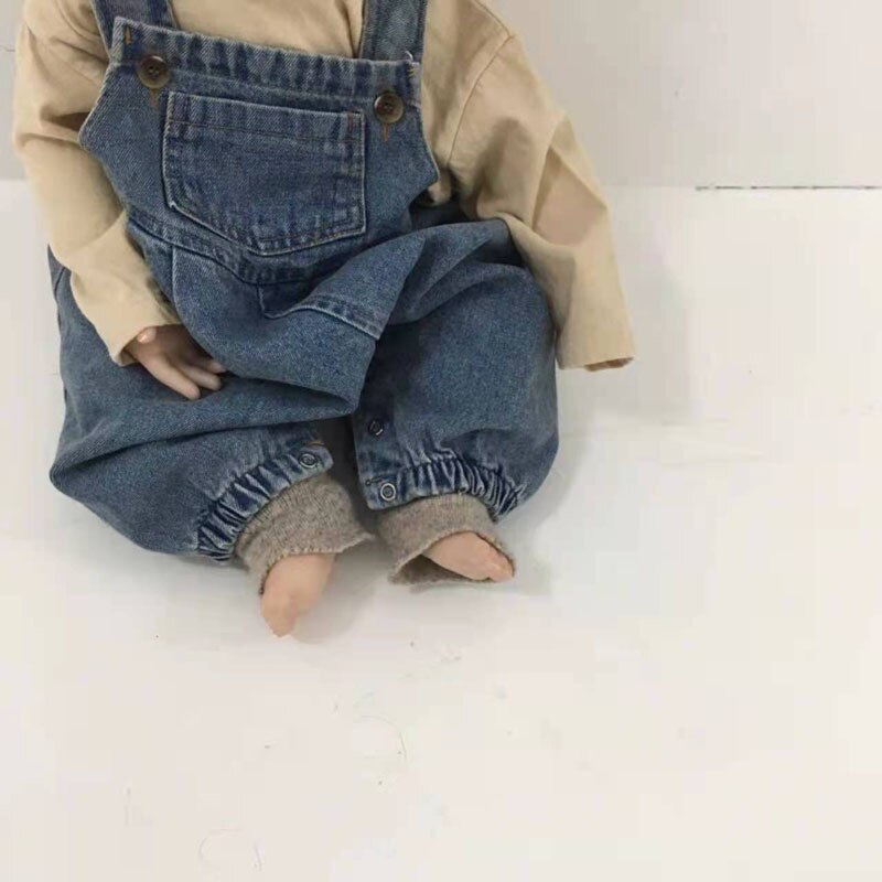 Baby Denim Overalls Voor Jongens En Meisjes Riem Jean Big Pocket Jumpsuit Kids Broeken Peuter Casual Denim Broek