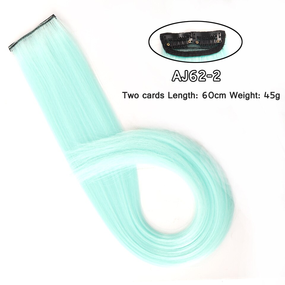 LM Long Straight Rainbow HairPiece Hair Extensions Clip In Hair Streak Pink Synthetic Hair Piece Strands on Clips: AJ62-4