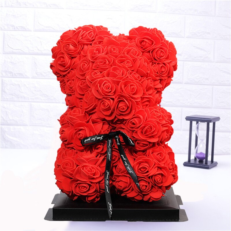 Christmas 25cm rose bjørn kunstig blomst rose bamse dekoration til kvinder valentins bryllup fødselsdag